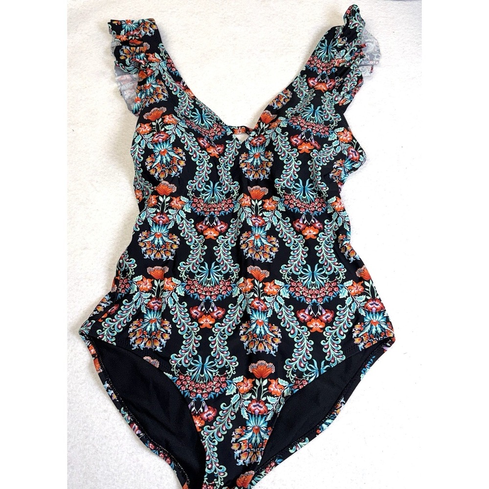 Jessica‎ Simpson Bohemian Print Floral Swimsuit One Piece Size Large V Neck Pool